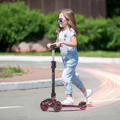 TONBUX Kids Scooter, Light Up 3 Wheel Kick Scooters for Kids 3-12, Folding Scooters with Adjustable Height - Toddler Scooter Lean-to-Steer & Widen Anti-Slip Deck - Rose Purple - Image 7