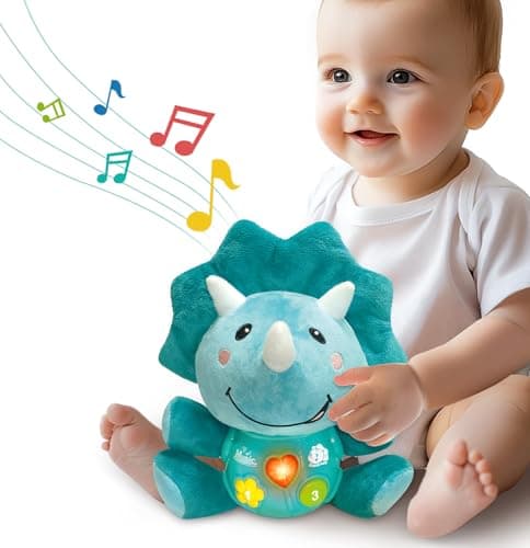 iPlay, iLearn Baby Dinosaur Musical Toys, Newborn Boys Gift, Soft Dino Plush Stuffed Animal, Infant Light Music Time, 1st Birthday Shower Gift Stuffers for 0 1 2 3 6 9 12 18 Month 1-3 Yrs Toddler Girl - Image 1