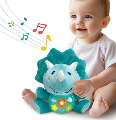 iPlay, iLearn Baby Dinosaur Musical Toys, Newborn Boys Gift, Soft Dino Plush Stuffed Animal, Infant Light Music Time, 1st Birthday Shower Gift Stuffers for 0 1 2 3 6 9 12 18 Month 1-3 Yrs Toddler Girl - Image 1