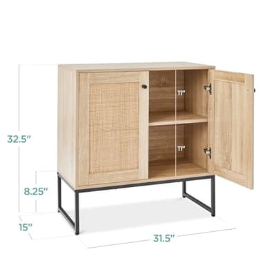 Best Choice Products 2-Door Rattan Storage Cabinet, Accent Furniture, Multifunctional Cupboard for Living Room, Hallway, Kitchen, Sideboard, Buffet Table w/Non-Scratch Foot Pads - Natural - Image 3