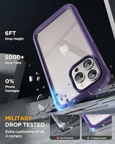 Miracase Glass Series for iPhone 15 Pro Max Case 6.7 Inch, Full-Body Drop Proof Phone Case for iPhone 15 Pro Max with Built-in 9H Tempered Glass Screen Protector + Camera Protector, Purple - Image 4