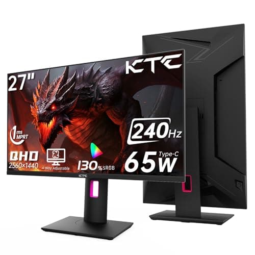 KTC 27'' 240Hz QHD 1440P Gaming Monitor 144Hz 1ms 65W Type C USB DisplayPort HDMI HDR400 Tilt/Height/Pivot/Swivel Fast HVA AdaptiveSync VESA - Image 1