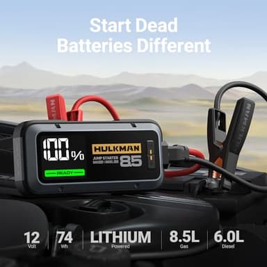 Hulkman Alpha85,Space Gray,2000A 74Wh Smart Jump Starter,12V Portable Car Battery Booster with 3.3" Display,USB-C Power Pack,5-Mode Flashlight,Jumper Cables for up to 8.5L Gas/6.0L Diesel - Image 2