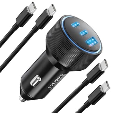 for iPhone 15/16 Pro Max Car Charger, 72W 3-Port Fast USB C Car Charger Power Cigarette Lighter Adapter with 2x3FT USB C to C Cable for iPhone 15/15 Plus/15 Pro Max/16/16 Pro Max, iPad Pro/Air/Mini - Image 1