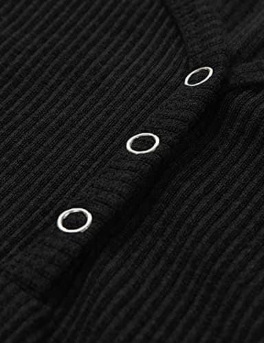 MEROKEETY Women's Summer Short Sleeve V Neck T Shirts Casual Ribbed Button Henley Knit Tops Blouse, Black, L - Image 3