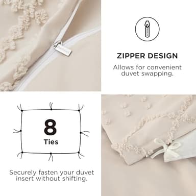 Bedsure Boho Duvet Cover King Size with Fitted Sheet - Boho Bedding Comforter Set, 4 Pieces, Includes 1 Duvet Cover 104"x90" with Zipper Closure, 2 Pillow Shams, 1 Fitted Sheet, Beige - Image 5