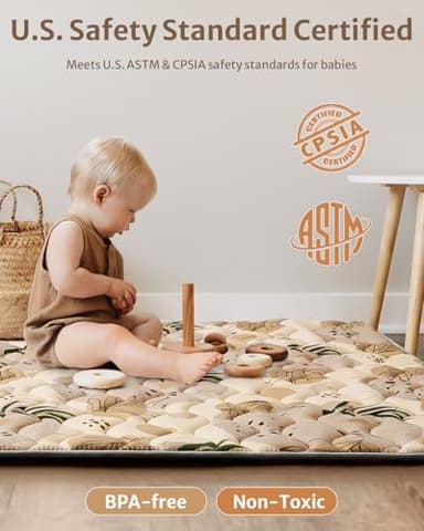 Blissful Diary Baby Play Mats for Floor, 50x50 Playpen Mat, Thick Cushioning Padding Foam Playmat for Baby and Toddlers Infants, Non-Slip & Machine Washable, Earth Tones Design - Image 7