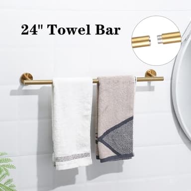 Ntipox Brushed Gold Bathroom Hardware Accessories Set 5 Piece, Stainless Steel Bath Towel Bar Set 24 Inch,Toilet Paper Holder,Towel Ring Holder,Towel Rack Set,Gold Bathroom Accessories Kit - Image 3