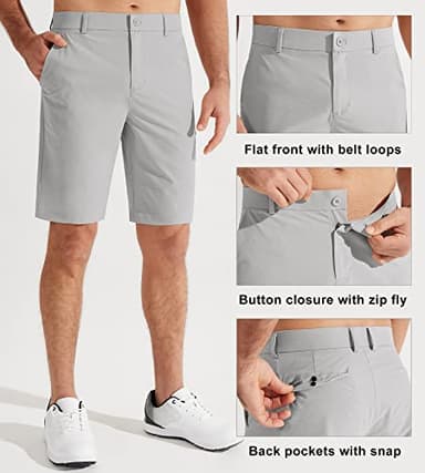 Libin Men's Golf Shorts 9" Casual Flat Front Hybrid Shorts Work Dress Chino Short Lightweight Quick Dry Water Resistant with Pockets, Light Grey, Size 33 - Image 3