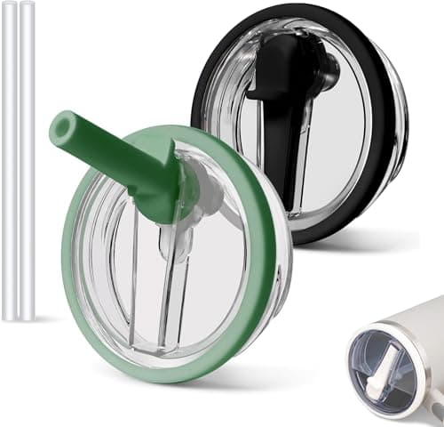 2 PCS 30 oz Spill Proof Tumbler Flip Straw Lid for Stanley Cup, Leak Proof Tumbler Lid Replacement Fit for Stanley Quencher, Reusable Tumbler Cover 30oz Stanley Cup Accessories (black+dark green) - Image 1