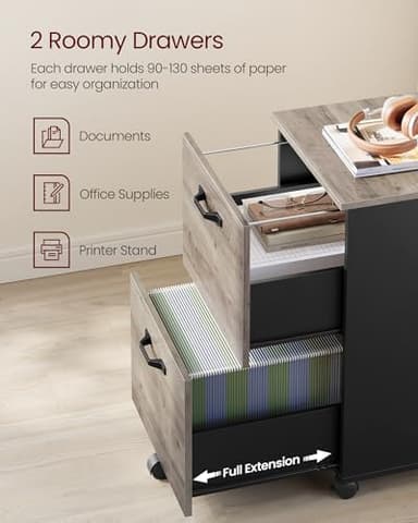 VASAGLE 2-Drawer File Cabinet, Small Rolling Filing Cabinet for Home Office, Printer Stand, for A4, Letter-Size Documents, 15.7 x 16.5 x 27.6 Inches, Heather Greige and Ink Black UOFC040B02 - Image 4