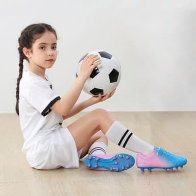brooman Kids Firm Ground Soccer Cleats Boys Girls Athletic Outdoor Football Shoes(9,Blue Pink) - Image 3