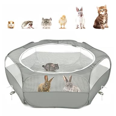 Pawaboo Small Animals Playpen, Waterproof Small Pet Cage Tent with Zippered Cover, Portable Outdoor Yard Fence with 3 Metal Rod for Chick/Kitten/Puppy/Guinea Pig/Rabbits/Hamster/Chinchillas,Light Gray - Image 1