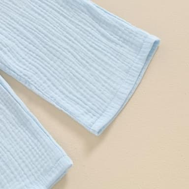 VISGOGO Infant Baby Toddler Girls Clothes Solid Color Sleeveless Camisole Linen Pants Set Baby Summer Outfits (Blue, 12-18 Months) - Image 7