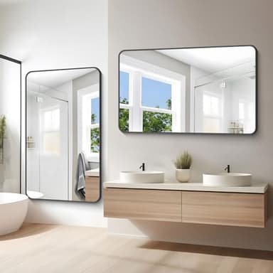 BONEWEI 60x36 inch Large Bathroom Mirror,Black Rectangle Mirror,Wall Mounted Bathroom Frame Vanity Mirror with Round Corner for Bedroom Living Room, Entryway Hangs Horizontal or Vertical - Image 4