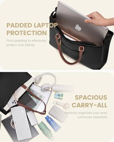 LOVEVOOK Laptop Tote Bag for Women, Work Bags Teacher Tote Bag, Waterproof Leather Computer Bag, Business Laptop Purse Office Handbag Professional Briefcase, Black-Beige-Brown, 15.6 Inch - Image 5