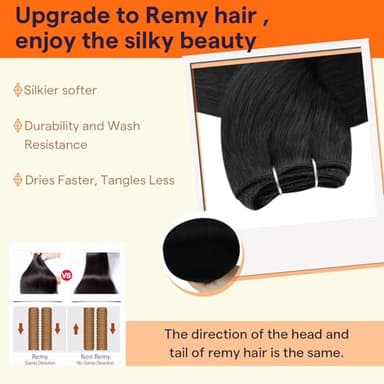 Full Shine Sew In Hair Extensions Real Human Hair Black Weft Hair Extensions Human Hair Sew In Extensions Double Weft Color Jet Black Human Hair Bundles 22Inch 105G - Image 5