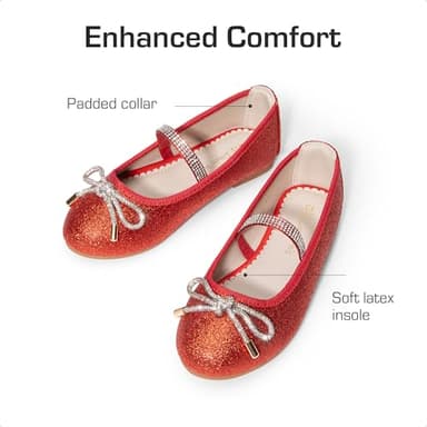 DREAM PAIRS Girls Dress Shoes Slip-on Flower Girl Ballet Flats for Party, Wedding, Performance, Prom, Graduation,Size 3 Little Kid,Red/Glitter,SDFL2409K - Image 3