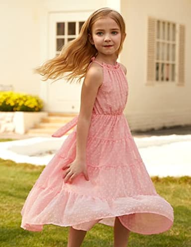 GRACE KARIN Girls Flowy Maxi Dress Sleeveless Spring Casual A-line Dress for Girls Light Pink 8Y - Image 6