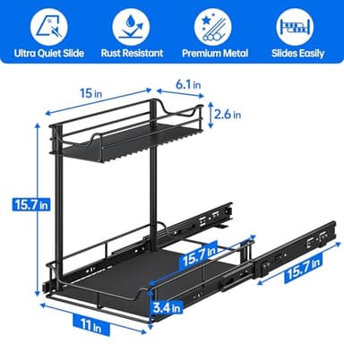 LAMU Under Sink Organizer, Pull Out Cabinet Organizer with Upgraded Slides, Slide Out Sink Shelf Cabinet Storage Shelves, Storages for Kitchen Bathroom - Image 2