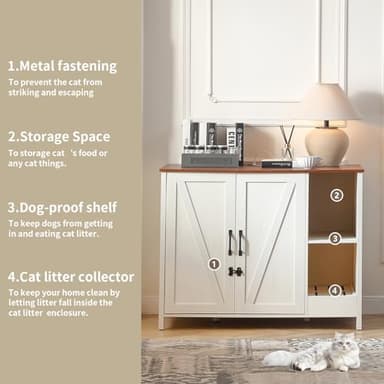 FOREST GRAVITY Cat Litter Robot Enclosure,for Placing Litter Robot 3/4,Power Outlet and Dog-Proof Shelf for Litter Robot Cabinet,Litter Collector for Automatic Litter Box Enclosure,Antique White - Image 10