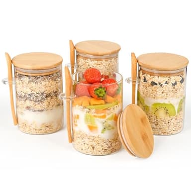 Overnight Oats Containers with Lids,4 Pack 18oz Overnight Oats Jars with Spoons,Salad Meal Prep Jar with Bamboo Lids for Chia Seed Pudding Salad Cereal Coffee Flour,Sourdough Starter Jar for Bread - Image 7