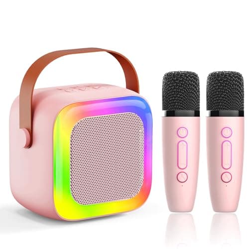 Mini Karaoke Machine for Kids Teen Adults, Kids Karaoke Machine with 2 Wireless Microphones and LED Lights Toys for Christmas Birthday Party, Home, Gifts for 4 5 6 7 8 9 10 11 12+ Years Girls Boys - Image 1