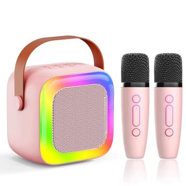 Mini Karaoke Machine for Kids Teen Adults, Kids Karaoke Machine with 2 Wireless Microphones and LED Lights Toys for Christmas Birthday Party, Home, Gifts for 4 5 6 7 8 9 10 11 12+ Years Girls Boys - Image 1