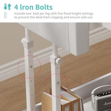Small White Portable Rolling Desk - 32 Inch Adjustable Mobile Standing Teacher Desks with 2 Fabric Drawers on Wheels, Couch Sofa Side Laptop Table with Storage for Bedroom Home Office, White - Image 7