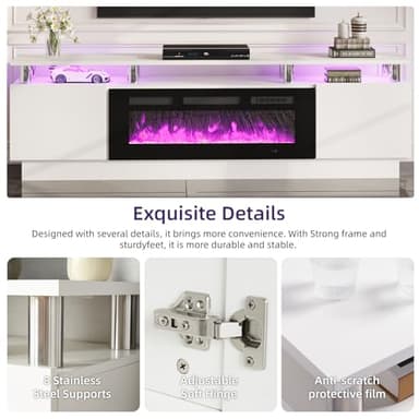 oneinmil Fireplace TV Stand with 36" Electric Fireplace,LED Light Entertainment Center,2 Tier TV Console Stand for TVs Up to 80",Fireplace for The Living Room TV Stand,White - Image 7