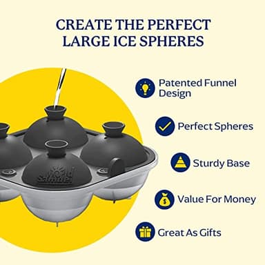 Samuelworld Large Silicone Premium Ice Trays, 2-Pack Combo, 2 Inches Big Cubes & 2.5 Inches Sphere Ice Molds - BPA Free, Craft Ice Maker for Gifting, Whiskey, Cocktails, Easy Release - Gray - Image 4