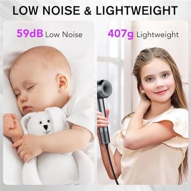 Hair Dryer, 160000 RPM Professional High Speed Ionic Blow Dryer 500 Million Negative Ions & Heat-Control & Low Noise Hairdryer for Faster Drying All Hair Types, No Heat Damage, Travel with Diffuser - Image 5