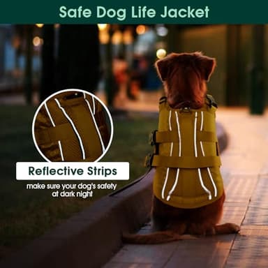 Kuoser Dog Life Jacket High Flotation, Reflective Dogs Life Vest for Swimming Boating, Adjustable Small Medium Large Dog lifejacket, Lightweight Dogs Life Preserver Rescue Handle Spring Summer Pool - Image 5