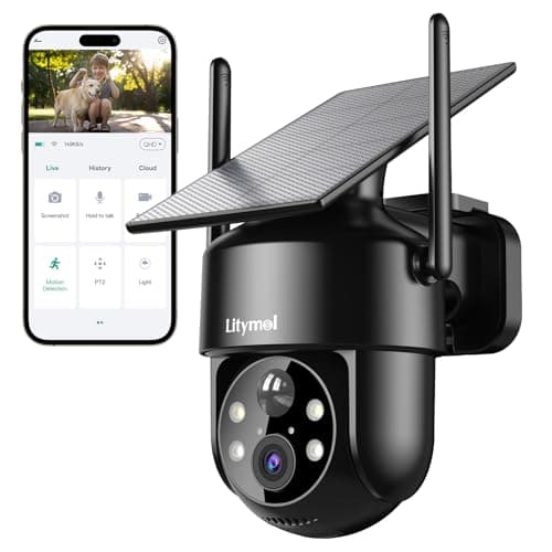 LITYMOL Solar Security Cameras Wireless Outdoor, 2K 360° View Cameras for Home Security, Color Night Vision, AI & PIR Motion Detection, 2-Way Audio, Spotlight Siren Alarm, IP65, SD/Cloud Storage - Image 1