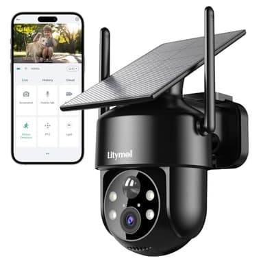 LITYMOL Solar Security Cameras Wireless Outdoor, 2K 360° View Cameras for Home Security, Color Night Vision, AI & PIR Motion Detection, 2-Way Audio, Spotlight Siren Alarm, IP65, SD/Cloud Storage - Image 1