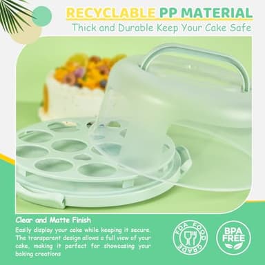 Ohuhu Cake Carrier with Lid and Handle, BPA-Free Cake Containers Cake Holder for 10 inch Cake with 2 Handles Cupcake Carrier - Plastic Cover Two Sided Base for Transport Pies Nuts Fruit Perfect Gifts - Image 7