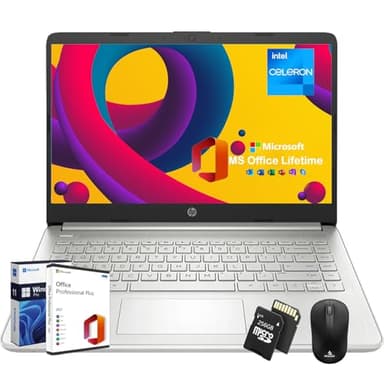 HP 14in Laptop for Student&Business - Office Lifetime & Windows 11Pro, HD Display, Bright View, Ultra Light, Webcam, WiFi, 16GB RAM, 128GB eMMC & 256GB Extend Micro SD, Silver - Image 1