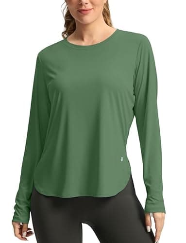 Women's Sun Shirts UPF 50+ Long Sleeve UV Protection Shirt Lightweight Quick Dry Workout Hiking Tops for Women(Army Green,L) - Image 1