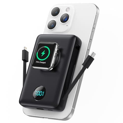 Magnetic Portable Charger for iPhone with Built-in Cables, 6-in-1 10800mAh Power Bank with iWatch Charger & LCD Display,25W PD Fast Charging Battery Pack for Magsafe,iPhone 16/15/14/13/12,Apple Watch - Image 1