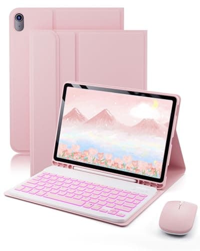 TUNKARMOR for iPad A16 11th / 10th Generation Case with Backlit Keyboard - 7 Color Change for iPad 10th Gen 2022 & 11th Gen 2025 A16 10.9/11 inch Cover - Built-in Pencil Holder with Mouse - Pink - Image 1