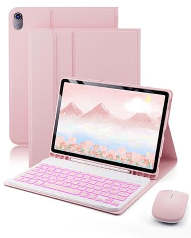 TUNKARMOR for iPad A16 11th / 10th Generation Case with Backlit Keyboard - 7 Color Change for iPad 10th Gen 2022 & 11th Gen 2025 A16 10.9/11 inch Cover - Built-in Pencil Holder with Mouse - Pink - Image 1