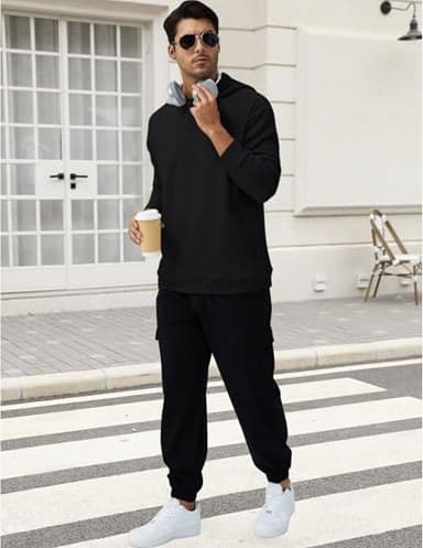 3rd hill Mens Textured Hooded Sweatshirt Long Sleeve Knit Pullover Hoodie Soft Classic Solid Jumper Sweater With Pockets Black - Image 3
