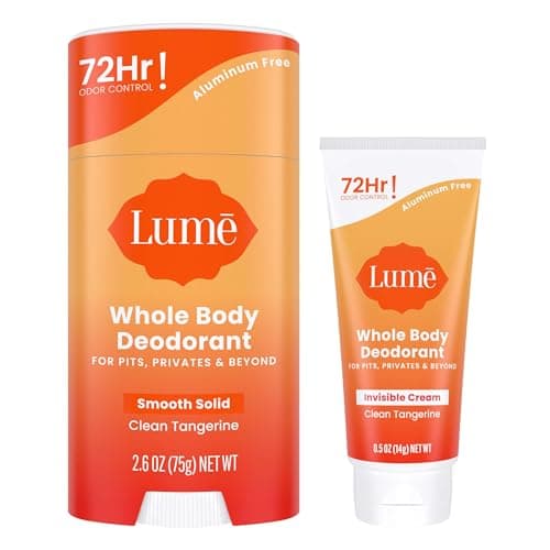 Lume Whole Body Deodorant - Invisible Cream Tube Mini + Solid Stick Bundle - 72 Hour Odor Control - Aluminum & Baking Soda Free, Skin Loving (Clean Tangerine) - Image 1