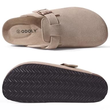 ODOLY Genuine Suede Clogs for Women Men Soft Cork Footbed Leather Mules Comfort Potato Shoes with Arch Support, Taupe 39 - Image 5