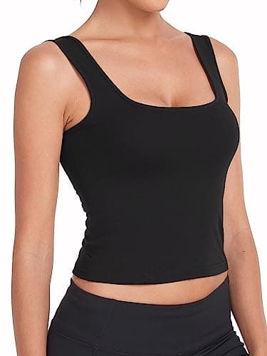 Porvike Crop Tops for Women Workout Tank Top Cropped Sleeveless Shirts Square Neck Tanks Basic Gym Exercise Clothes 3 Pack Black/White/Grey M - Image 3