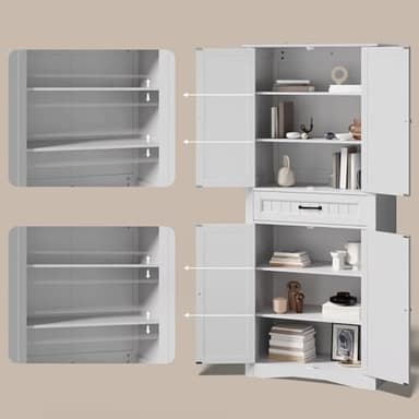 Gizoon 71'' Kitchen Pantry Storage Cabinet, Freestanding Pantry Organizers and Storage Cabinet with 4 Doors and 4 Adjustable Shelves, Tall Cabinet with Large Drawer for Kitchen, Living Room, Bathroom - Image 6