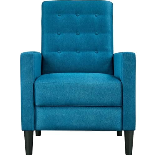 Yaheetech Fabric Recliner Chair Mid-Century Modern Recliner Adjustable Single Recliner Sofa with Thicker Seat Cushion Tufted Upholstered Sofa with Pocket Spring for Living Room Bedroom Blue - Image 1