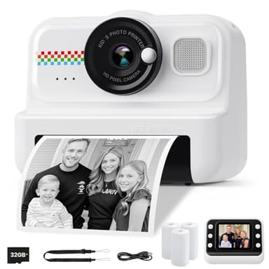 HiMont Kids Instant Print Camera, 1080P HD Kids Camera Instant Print with 3 Rolls Print Paper & 32GB Card, Ideal Kids Toys Gifts for Boys & Girls Age 3-14 (Black) - Image 1