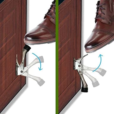 One Touch Kickdown Door Stopper, Door Holder, Heavy Duty Door Stops, Bottom of Door, Height-Adjustable Rubber Tips by HASHI (Satin Nickel 4 inch x 2pack) - Image 2