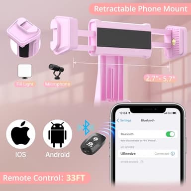 UBeesize 12” Selfie Ring Light with 62” Extendable Tripod Stand & Remote, LED Light with Phone Holder for Video Recording/Makeup/Content Creator (YouTube/TikTok/Twitch), Phone, Camera & Webcam (Pink) - Image 4